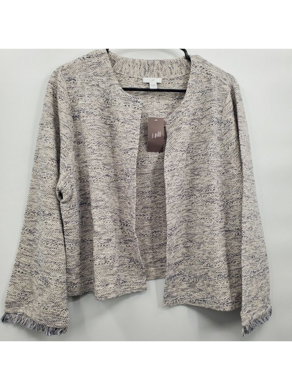 J.Jill Tweed Mix Cardi Cardigan Sweater Women Size Large NWT Open Drape Fringe